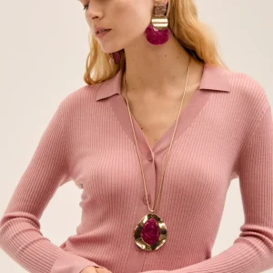 Collana Lex lunga pendente in resina magenta