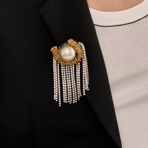 SPILLA CON FRANGE E PERLA ORO/ARGENTO