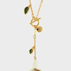 Collana in Metallo color oro con chiusura a T e campanella a forma di calla bianca e foglie