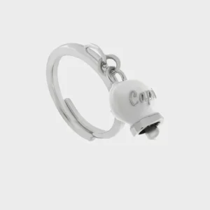 Anello in Acciaio con campanella pendente bianca con scritta Capri