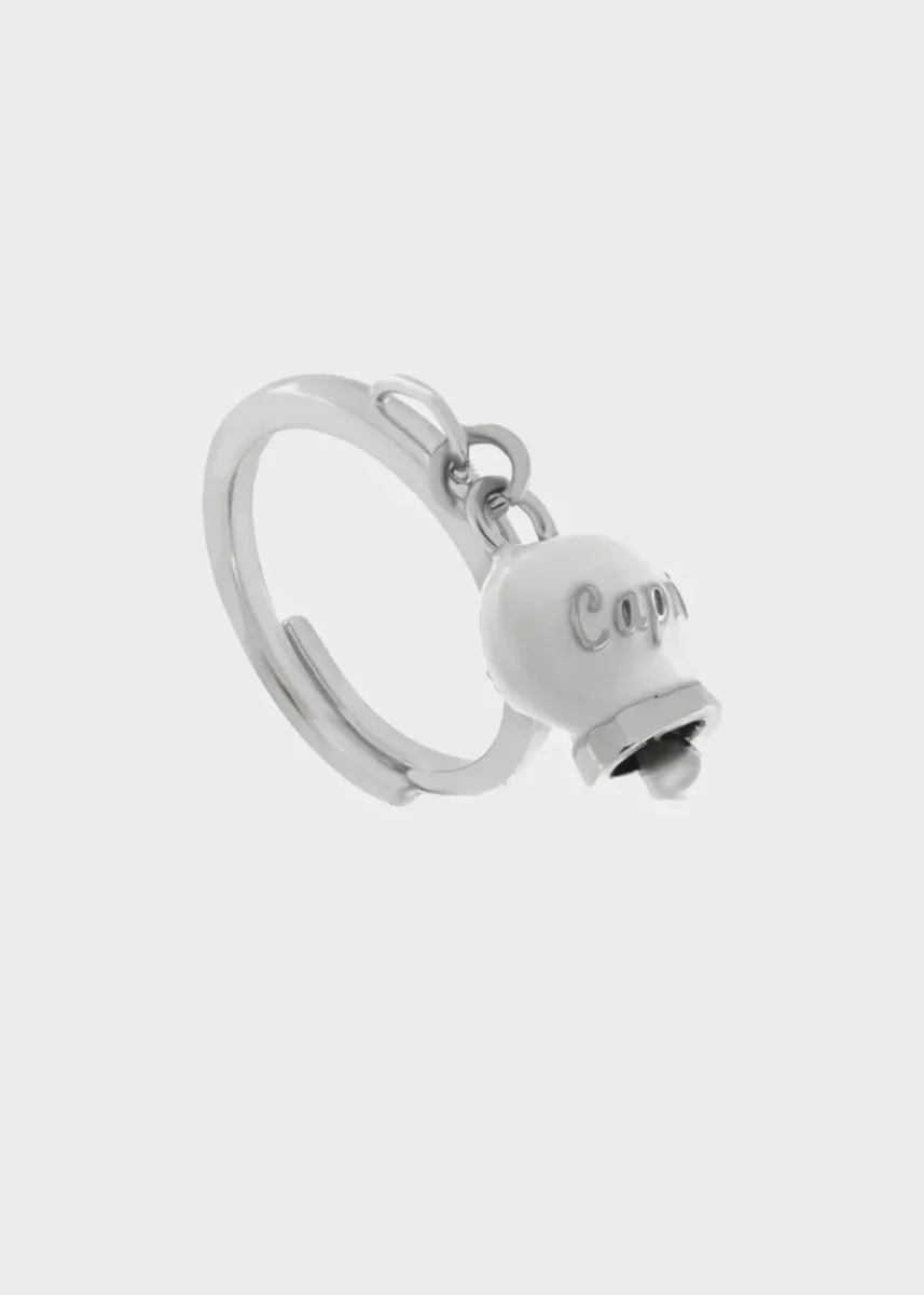 Anello in Acciaio con campanella pendente bianca con scritta Capri - immagine 2
