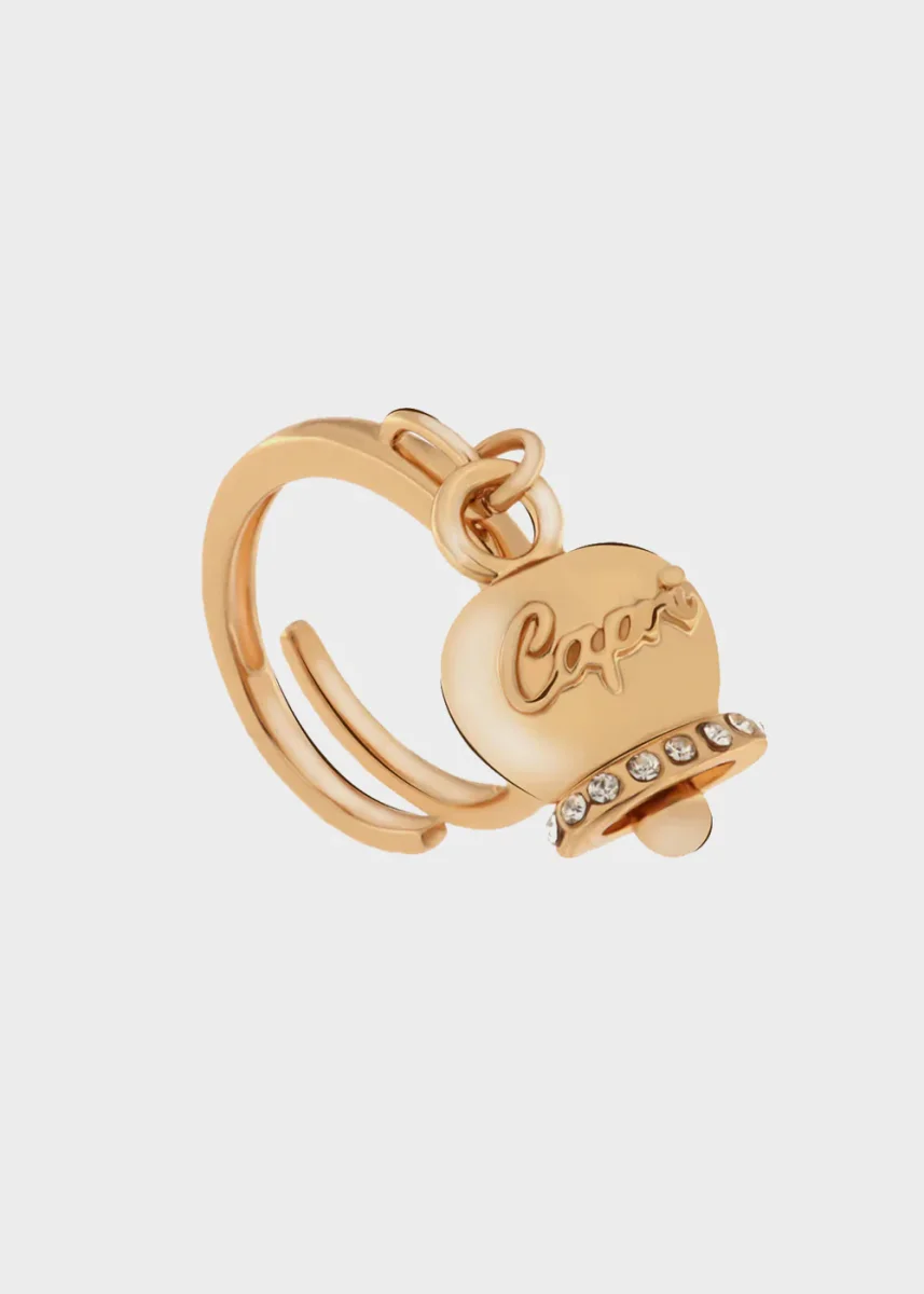 Anello in Metallo color oro rosa con campanella Capri e cristalli - immagine 2