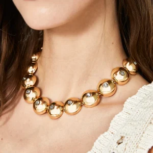 COLLANA SFERE ORO PIETRE GRIGIE