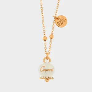 Collana in Metallo color oro rosa con campanella Capri bianca e cristalli
